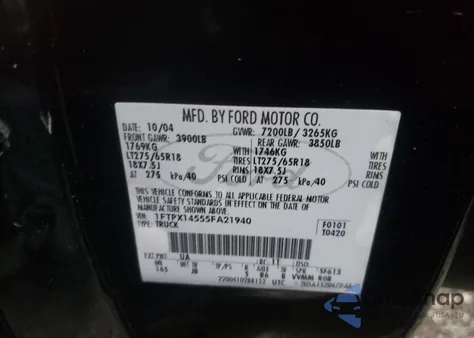 2005 Ford F150 from USA, damaged, VIN 1FTPX14555FA21940
